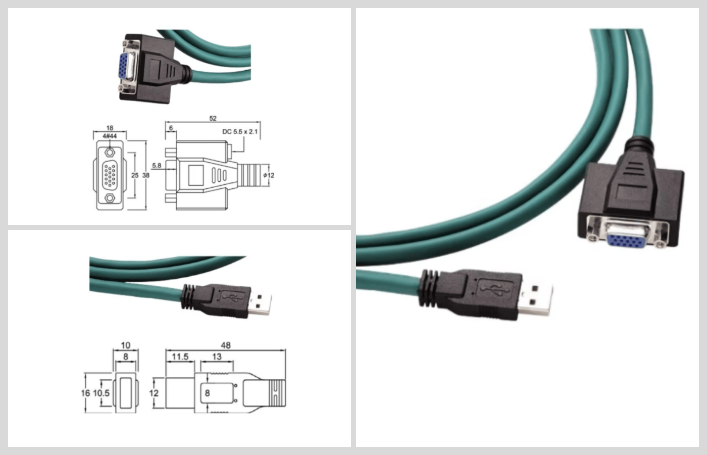 USB 2.0 A to D-SUB 15P High Flexible Vision Cable